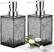 2 Pack Hand Soap Dispenser Set, Clear Acrylic Plastic Liquid Pump Bottles Refillable Lotion Dispenser for Bathroom Decor Kitchen College Dorm (Gray)
