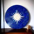 12" Round Lapis Lazuli Stone Corner Side Table Top Computer Desk & Hanmdade Arts