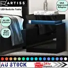 Artiss LED Bedside Table 2 Drawers Storage 16 Colour Lights Gloss Black Modern
