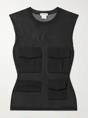 [Acne Studios] Acne Studios - Cropped Paneled Cotton-trimmed Stretch-mesh Tank - Dark gray - large large Gray