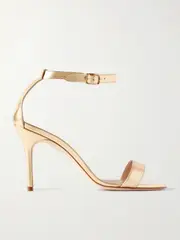 [Manolo Blahnik] Manolo Blahnik - Chaos 90 Metallic Leather Sandals - Gold - IT40 IT 40 Gold