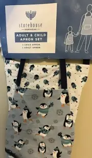 NEW Set or 2 HANUKKAH APRONS Adult & Child Penguin Holiday Cooking Cotton