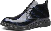 [GULAN-SHOES] Comfortable PU Leather Vamp Waterproof Lined Pointed Toe Block Heel Easy Care Combat Boots for Men Ankle Shoes Lace Up Style Patent Fashion (Color : Blue, Size : 7 UK)
