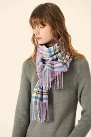 Checked Merino Wool Scarf Australia – Crafted from 100% Premium Wool, Taro Purple