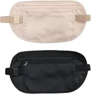 [BakeWhiz] 2Pcs Money Belts Bag for Travel Hidden Anti-Theft Waterproof Pouch - Secure Comfortable Stylish Adjustable Elastic Concealed Money Belt for Women Men Running Dog Walking for Cash Cards Passport Phone,