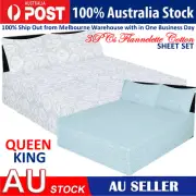100% Egyptian Cotton Flannelette Flannel Fitted Sheet Set Queen/King Size Bed AU