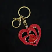 Betsey Johnson Sparkling Red Valentine Triple Heart Keychain Bag Clip Charm