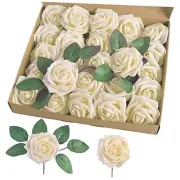 Artificial Rose, 25pcs Foam Artificial Flowers with Stem for Home