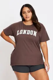 Brown Short Sleeve London Side Split T-shirt