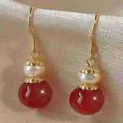 Fashion 12MM Natural Red Agate beads Baroque pearl Earrings Jewelry Freshwater