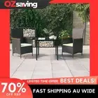 Garden Dining Set Cushions Black Cream White PE Rattan 3 Piece 9443