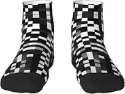 [YANYU] Black White Formula Checkered Pattern Print Workout Everyday Socks For Men And Women All Seasons Comfortable, 2 Black-2, One Size