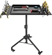 Rolling Tool Tray Cart, Mobile Work Table Tool Tray with 2 Tool Holder Metal Tattoo Tray Height Adjustable, Tool Table Rolling Utility Cart, Tray Cart Tool Storage for Salon Garage Bike Work Shop
