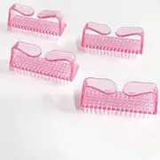 SQULIGT 4Pcs Nail Brushes for Cleaning Fingernails, Handle Grip Nail Scrubber Brush, Manicure Tools Scrub Brushes Kit, Toenail Brush To Clean Under Nails Pedicure Foot Small Brush Women Men (Pink)