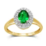 9kt Yellow Gold Created Emerald & Diamond Ring