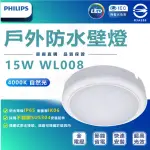 【PHILIPS 飛利浦】單入 WL008 15W LED戶外防水吸頂燈(4000K 自然光 防水係數IP65)