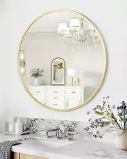 Round Mirror, 18 Inch Circle Mirror, Gold Metal Frame round Mirror for Wall, rou