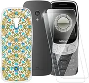 Printed TPU Case + 2-Pack Tempered Glass Screen Protector Compatible with Nokia 3210 2024, Artistic Slim Shockproof Cover, Anti-Scratch, Full Protection