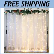 Elegant White Sheer Tulle Backdrop Curtains with Lights for Celebrations 10ft²