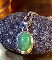 Genuine 925 Sterling Silver Natural Oval Emerald Gemstone Pendant