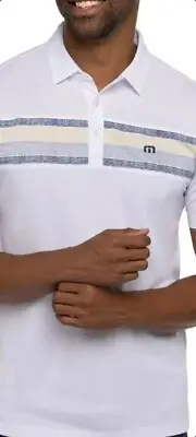 NWT Travis Mathew White Stripe Los Cabos Golf Polo Shirt Mens Medium