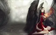 Anime aion wings long hair black big barefoot red Playmat Gaming Mat Desk