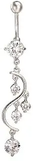 [Hemasa] Crystal Real Platinum Plated Rhinestone S Shape Navel Ring Belly Ring For Women/Girls, Small, Stainless Steel, Apatite, Small, Stainless Steel, apatite
