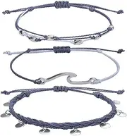 [AIMALL] 3 PCS Bohemian Style Wax Woven Wave Bracelet and Anklet Set, Women's Three-Piece Adjustable Jewelry