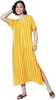 [MBEAUTIFUL] Maxi Kaftan Nightdress for Women | Kaftan Nighty Nightgown for Girls | Long Panel Maxi Cotton Kaftan | Caftan Coverup Night Gown Dress | Stylish Stripped Pattern Kaftan