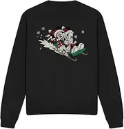 [Disney] Unisex Adult Sledding For Christmas Mickey & Minnie Mouse Sweatshirt (UK Size: XXL) (Black)