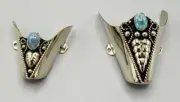 Boot Flat Tips Set Silver Tone Turquoise Stone Southwestern (CHOOSE SIZE)