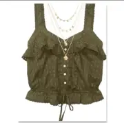 American Eagle Outfitters Olive Green Button Front Cotton Tank Cami Top Shirt