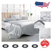 Silky Smooth Satin Sheet Set - California King Size in Silver Grey, 4 Pieces