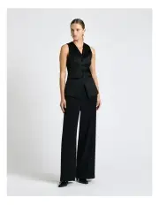 [Cue] Stretch Satin Longline Waistcoat in Black
