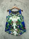 NWT Amrita Singh Sonia 100% Silk Tank Top Cami Womens Large Blue Tearose Floral