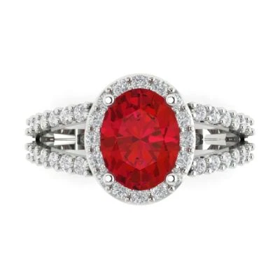 2.24 Oval Halo split shank Ruby Promise Wedding Engagement Ring 14k White Gold