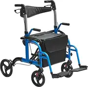 [VEVOR] 2 in 1 Rollator Walker & Transport Chair for Seniors, Folding Rolling Walker Wheelchair Combo & Footrests, Lightweight Aluminum Mobility Walker with Adjustable Handle, All Terrain Wheels, 136KG