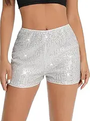 [Generic] Women's Sequin Straight Leg Shorts Glitter Party Shorts