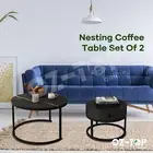 Set of 2 Coffee Table Round Nesting Side Tea End with Drawer Black