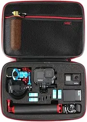 HSU Large Carrying Case for GoPro Hero 10,9, Hero 8,7,6,5,4,3 and Accessories, DJI Osmo Action,AKASO,Campark,YI Action Camera and More (Upgrade Sponge Precut Slots), Red, Backpack,travel