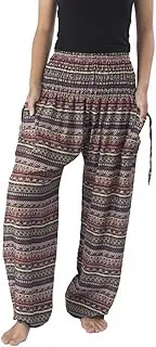[Lannaclothesdesign] Women's Smocked Waist Paisley Print Rayon Yoga Harem Pants