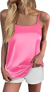 Ekouaer Womens Silk Tank Top Camisole Spaghetti Strap Satin Cami Basic Crew Neck Y Back Silky Cami Tops