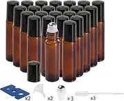 10 ml Glass Roller Bottles 24 Pack Refills Essential Oil Roller Bottles Amber Bottles