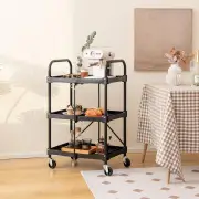 Costway3-Tier Folding Tool Trolley with Universal Wheels and Handrails for Home/Office/Kitchen