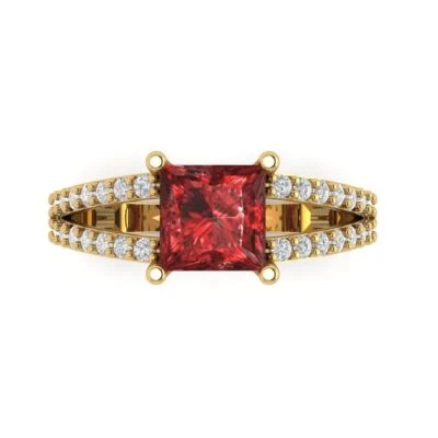 2.44Ct Princess Cut Natural Garnet Solid Gold Engagement Promise Statement Ring