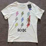 AC/DC Women’s Short Sleeve Top Lightning Graphic Tee Shirt 100% Cotton medium