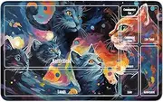 RWUTYTIUL for MTG Card Playmat TCG Playmat Desk Mats 24 X 14 Inch, Stitched Playmat for Commander Board RPG CCG Game Magic The Gathering, Play Mat for Card Game Playing Accessories, Cats