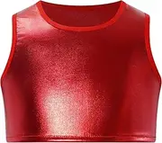 [Jhaoyu] Kids Girls Metallic Dance Crop Top for Performance Costume Shiny Tumbling Sleeveless Tank Top Vest