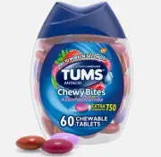 LOT of 2 Tums Chewy Bites Antacid Tablets for Chewable Heartburn 60 Count