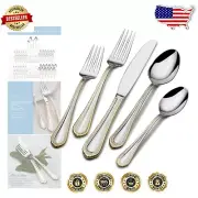 Everything You Need: 65-Piece Gold Accent Flatware Set for 12 - Easy Cleanup